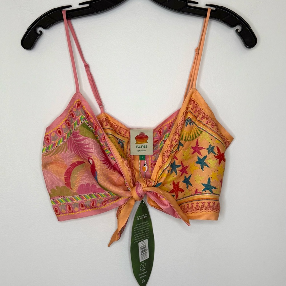 FARM Rio NWT Satin Mixed Scarves Tie Front Top - Picture 4 of 8